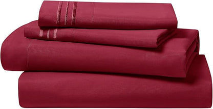Clara Clark Bed Sheets, Premier 1800 Series 4 Piece Bed Sheet Set, Deep Pocket, Wrinkle, Fade, Stain Resistant, Luxury Soft Bedding Sheets & Pillowcases, Twin, Burgundy Red