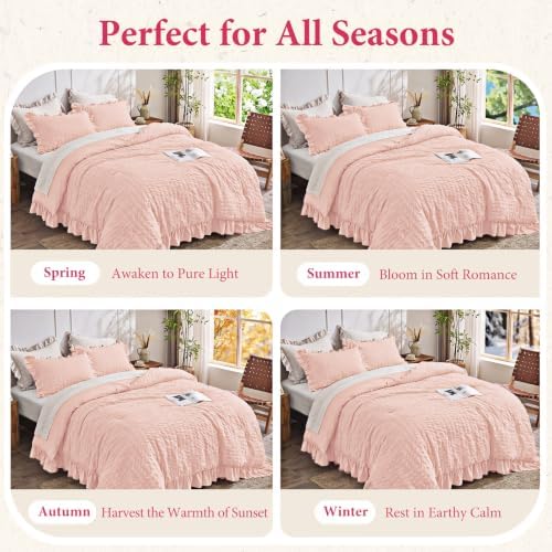 JOLLYVOGUE Blush Pink Twin/Twin XL Comforter Set, 2pcs Seersucker Bed Set