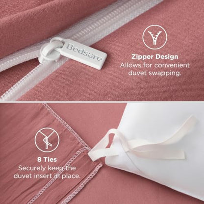Bedsure Prewashed Duvet Cover King, Cotton-Like Soft Bedding Set, Pink Clay