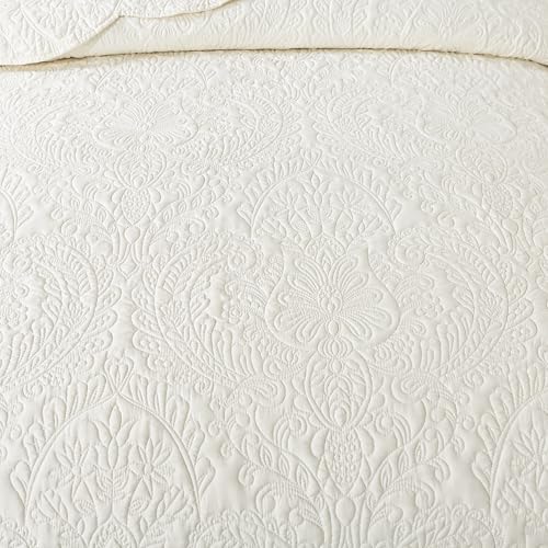 HoneiLife Oversized Queen Bedspreads 110x106- Queen Size Quilt Bedding Sets 3-Piece, Reversible Coverlets Lightweight Bedlinen Set for All Season Use-Beige