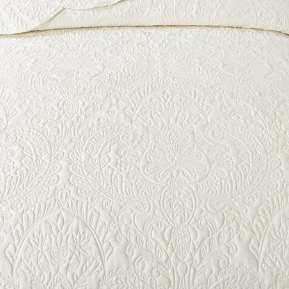 HoneiLife Oversized Queen Bedspreads 110x106- Queen Size Quilt Bedding Sets 3-Piece, Reversible Coverlets Lightweight Bedlinen Set for All Season Use-Beige