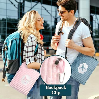 PAVILIA Travel Blanket Pillow, Soft Ribbed Fleece Airplane Blanket, Pink