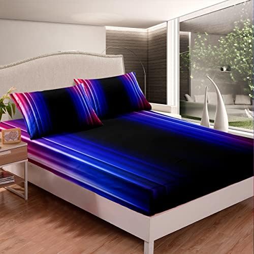 Feelyou Geometric Abstract Ombre Bed Sheets Kids Teens Red Blue and Black Striped Sheet Set Decor Modern Fashion Bed Set with 2 Pillowcases 4Pcs Bedding King