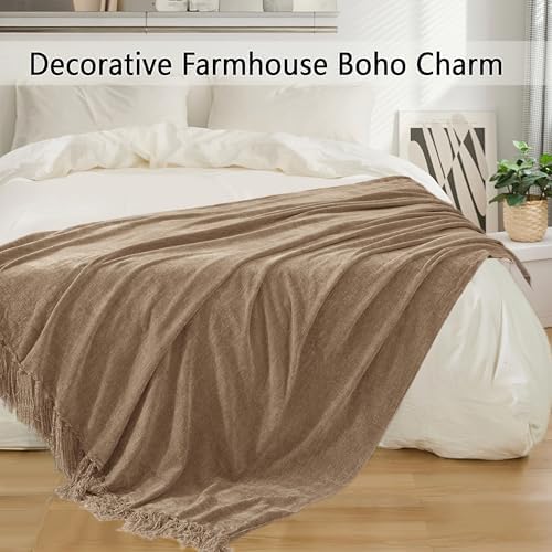 Chenille Throw Blanket for Couch 50" x 60", Taupe