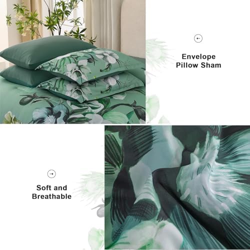 Luxudecor Floral Comforter Set King Size 7 Piece, Green Flower Bed in a Bag, Elegant Floral Comforter Bed Set with Sheet Set, Soft Microfiber Bedding Set for All Season (104"x90")