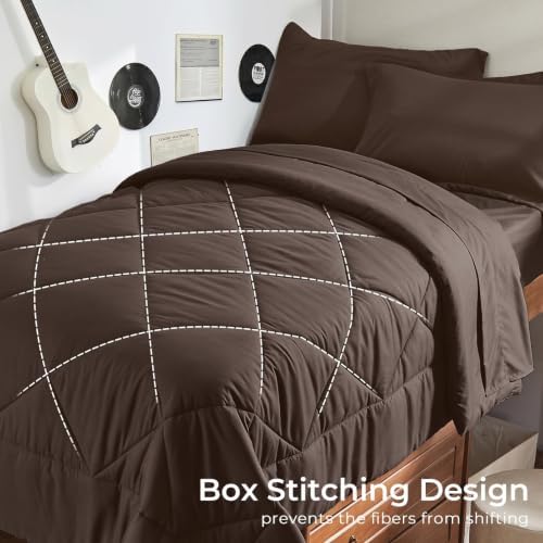 HEVUMYI 5-Piece Twin XL Comforter Set, Brown Bed in a Bag
