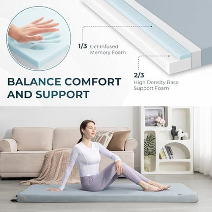 Kingfun 3 Inch CertiPUR-US Memory Foam Camping Mattress Pad, Waterproof Roll up Sleeping Pad, Thick Floor Sleeping Mats for Tent with Removable Travel Bag