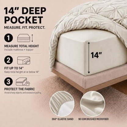 HIMEET Full Size Comforter Set Beige - 7 Pieces Pintuck Bed in a Bag