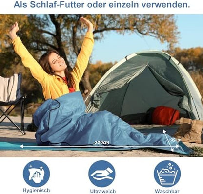 Sleeping Bag Liner, Updated Adult Sleep Sack & Travel Sheets with Foot Zipper, Lightweight and Portable Camping Sleeping Bag Liners - Ideal for Backpacking, Hostels and Camping