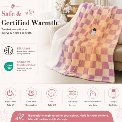 Purple Heated Blanket Electric Throw 50"X60", Heating Blanket Throw