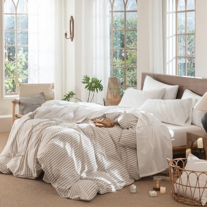 MooMee Sheet Set 100% Washed Cotton Linen-Like Extra Deep Pocket King