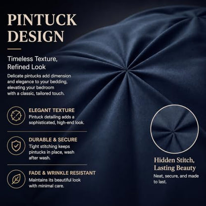 CozyLux Twin XL Comforter Set Navy, 5 Pieces Pintuck Bed in a Bag