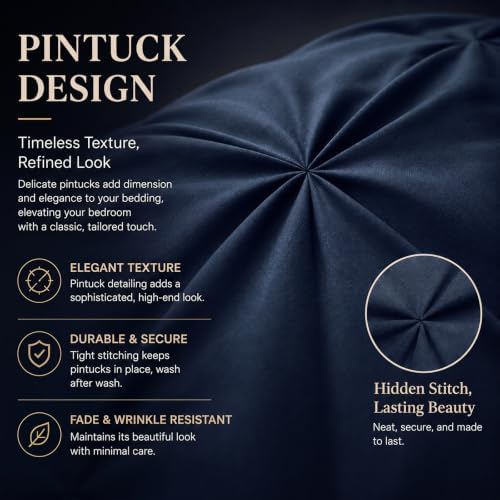 CozyLux Twin Comforter Set Navy, 5 Pieces Pintuck Bed in a Bag