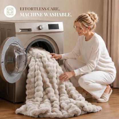 Smoofy Fluffy Faux Rabbit Fur Bubble Comforter California King - Linen