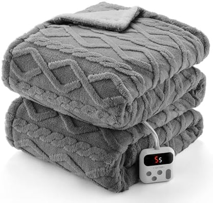 CAROMIO Electric Blanket Twin Size, Thick Tufted Sherpa Heated Blanket Twin