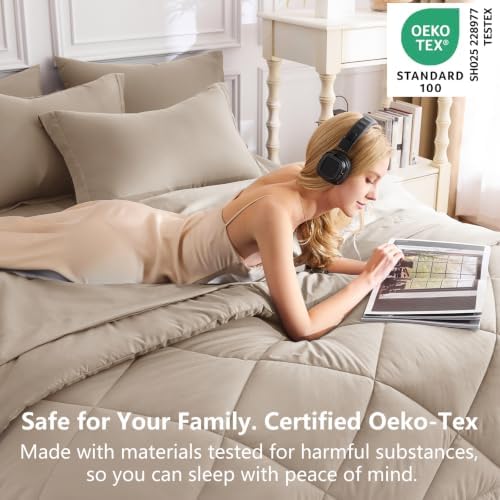 CozyLux Twin XL Comforter Set 68"x88" Khaki - 5 Piece Bed in a Bag