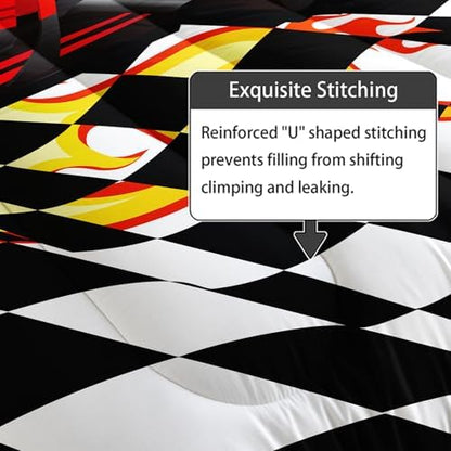Axolotl Race Car Comforter Set King Size,Extreme Sports Bedding for Boys Teens Kids Girls Room Decor,Car Racing Bedding,Cool Speed Cars Quilt Bed Set with 1 Comforter 2 Pillowcases,Black Red