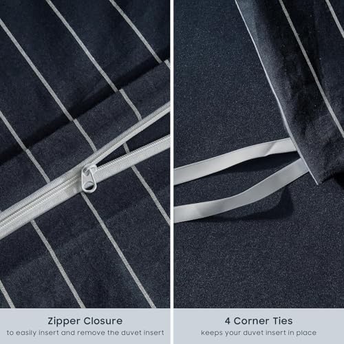 Wake In Cloud Striped Cotton Duvet Cover Set, Navy Blue, Twin/Twin XL