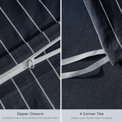 Wake In Cloud Striped Cotton Duvet Cover Set, Navy Blue, Twin/Twin XL