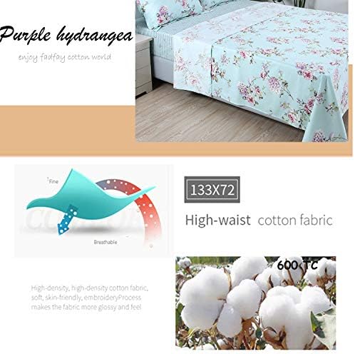 FADFAY Sheet Set Full Farmhouse Bedding Rose and Hydrangea 100% Cotton Blue Floral Deep Pocket Fitted Sheet 4-Pieces Full