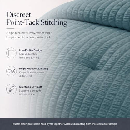 CozyLux Twin Comforter Set, 5 Pieces Mineral Blue Seersucker Bed in a Bag