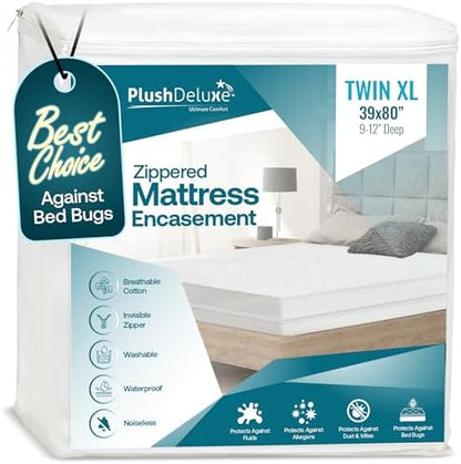 Twin-XL 39X80 Size Mattress Encasement - Zippered Waterproof, Bedbug Proof, College Dorm Size, 6-Sided Protection - Hypoallergenic Cotton Terry Fabric 9-12" Depth