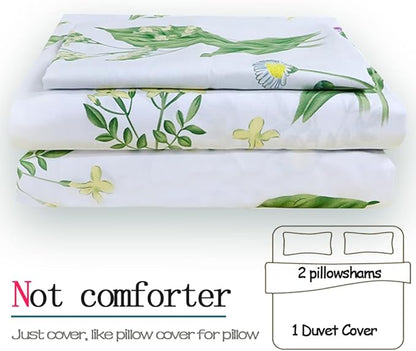 FADFAY Duvet Cover Set Full Shabby Green Daisy and Lavender Flowers Botanical Comforter Cover 100% Cotton with Hidden Zipper Closure 3-Piece, 1 Duvet Cover & 2 Pillowcases Full Size