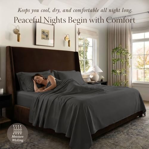 Threadmill 400TC Egyptian Cotton Full Sheet Set, Sateen, Dark Grey, 4-Piece