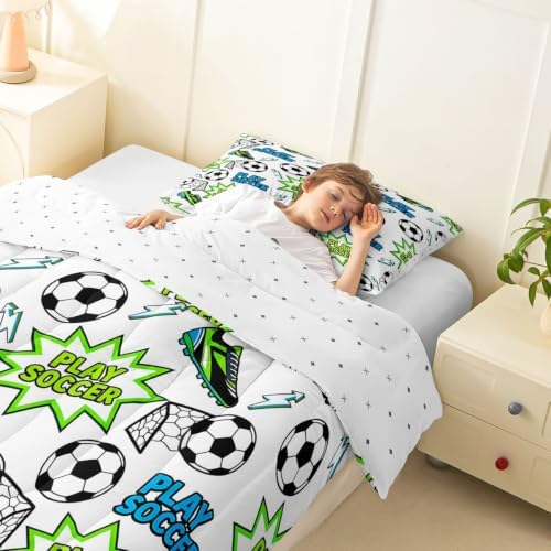 Soccer Ball Bedding Sets Twin Size,Cleats Lightning Print Comforter Set 2Pcs for Kids Girls Boys Teens Room Decor,Play Soccer Bubble Quilted Duvet Ball Sports Gaming Down Comforter,1 Pillowcase