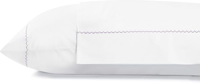 Linen Home 100% Cotton Percale Moon Scallop Hem Pillowcases King Size, Mauve Lavender, 2 Pieces of Pillow Case, Crisp and Cool Strong Bed Linen, 20 inches X 40 inches