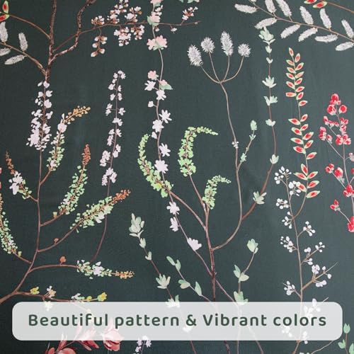 QSH Floral Egyptian Cotton Sheets Queen Size - Elegant Navy Botanical Pattern Printed Bedding Sheets Queen Size Bed Extra Soft and Breathable 4pcs Deep Pockets Bed Sheets