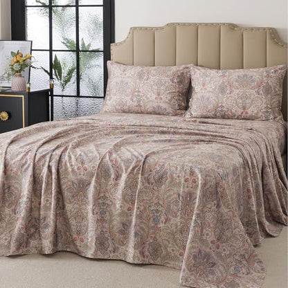 FADFAY 100% Cotton Full Vintage Brown Paisley Sheet Set