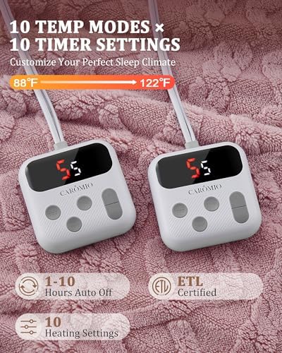 CAROMIO Electric Blanket Queen Size Dual Control, Heated Blanket Queen