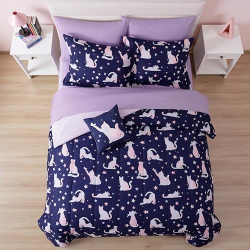 Full Size Comforter Sets for Girls - 7 Pieces Cute Cat Full Bedding Set