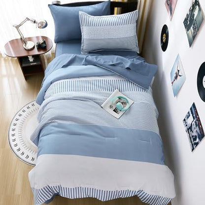 Blue Comforter Set Twin Size,Classic Striped Comforters for Boys&Girls