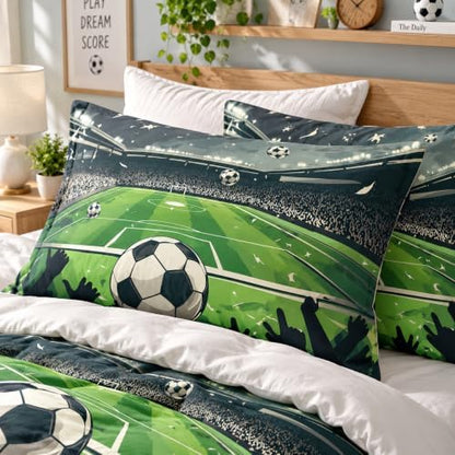 CCoutueChen Boys Twin Soccer Bedding Set, Sports Comforter Set for Kids, Green Warm Microfiber Comforter with 1 Pillowcase, 68"x86"