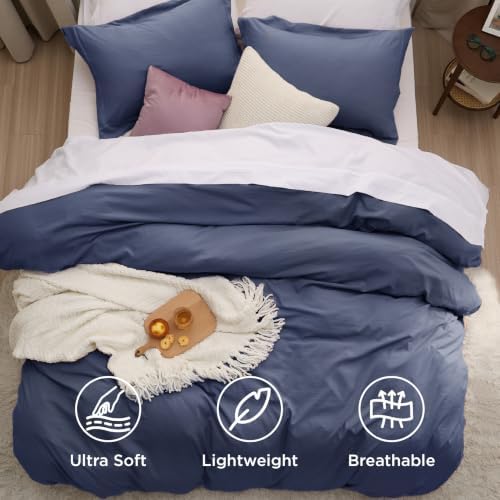 Bedsure Prewashed Cal King Duvet Cover, Cotton-Like Soft Bedding Set, Navy