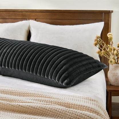 BEDELITE Fluffy Striped Body Pillow Cover with Zipper, Black, 20x54