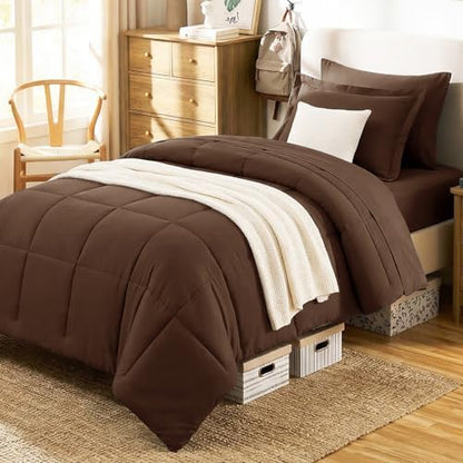 CozyLux Twin Comforter Set, 5-Piece Bed in a Bag, Brown