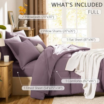 CozyLux Full Size Comforter Sets, 7-Piece Bed in a Bag, Dusty Purple