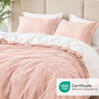 Love's cabin Pink Twin Comforter Set - Twin XL Size Comforter Set Dorm Bedding, 2 Pieces Cute Floral Bedding, Reversible Flowers Comforter, 1 Comforter & 1 Pillow Sham