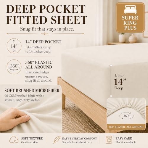 CozyLux Super King Plus Comforter Set Beige - Oversized 128x120 Bed Set