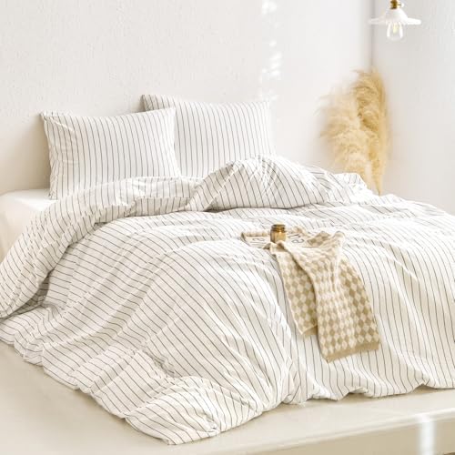 Wake In Cloud Striped Cotton Duvet Cover Set, White, Cal King