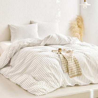 Wake In Cloud Striped Cotton Duvet Cover Set, White, Cal King