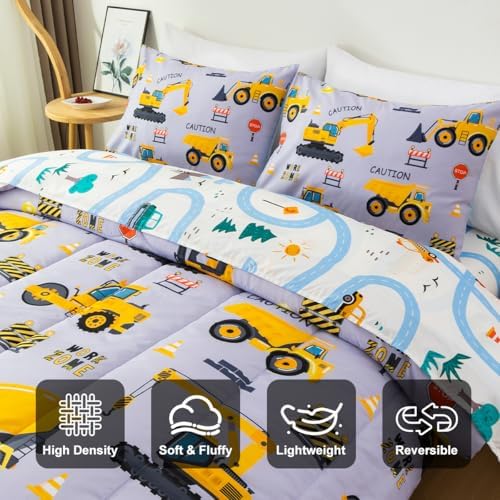 Holawakaka Boys Construction Truck Comforter Set with Sheets 5 Pieces