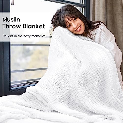 Yoofoss Muslin Blanket 100% Organic Cotton Throw Large 50" x 60" for Bed Couch Summer Gauze Blanket for Adults Lightweight and Breathable White