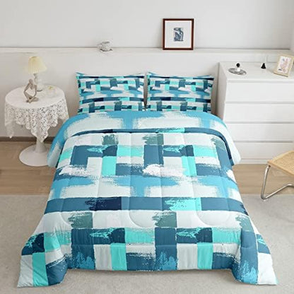 Feelyou Teal Blue Stripes Comforter Set for Girls Boys Kids Turquoise Stripe Line Bedding Set Geometric Down Comforter Room Decor Abstract Art Gradient Ombre Quilt King Size Duvet Set 3Pcs Boys