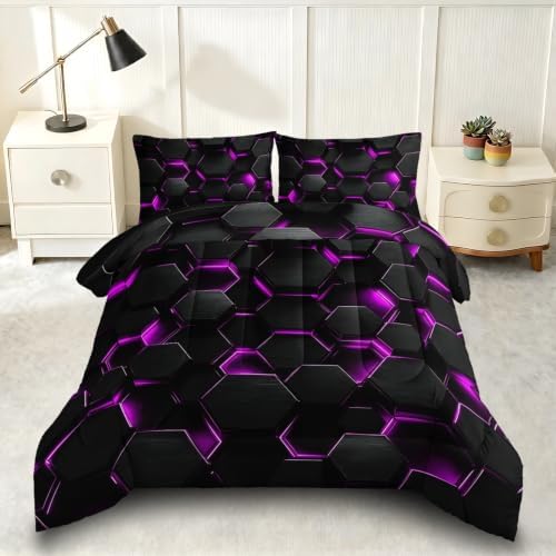 Hexagonal Geometric Comforter Sets Queen Size with 2 Pillowcases.
