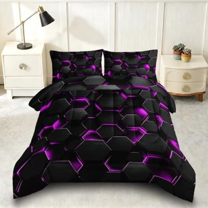 Hexagonal Geometric Comforter Sets Queen Size with 2 Pillowcases.