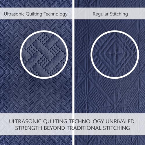 FLYMME Quilts Queen Size - Ultra Soft Navy Blue Quilt Lightweight Microfiber Bedspreads, Classic Basket Weave Pattern Bedspread Bed Coverlet 3 Pieces for All-Season (1 Quilt, 2 Pillow Shams)